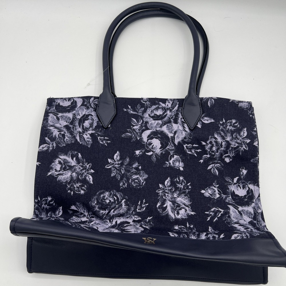 Victoria Secret VS Floral Book Tote Travel Bag Large Purple Flowers~NWOT